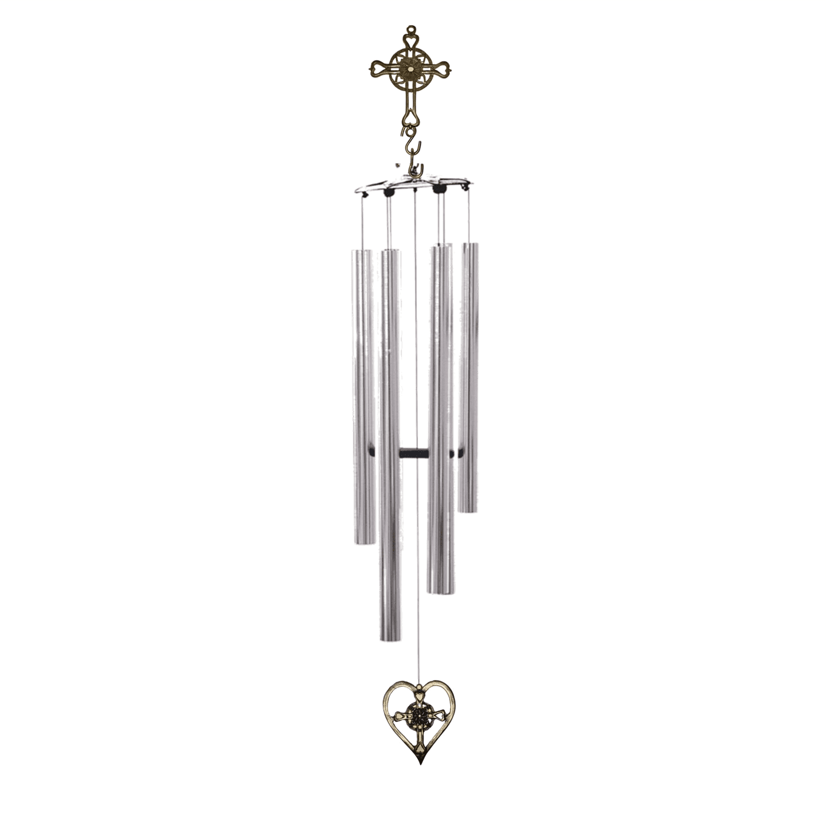 Wind Chime - 36in Cross/Heart - Silver Tube