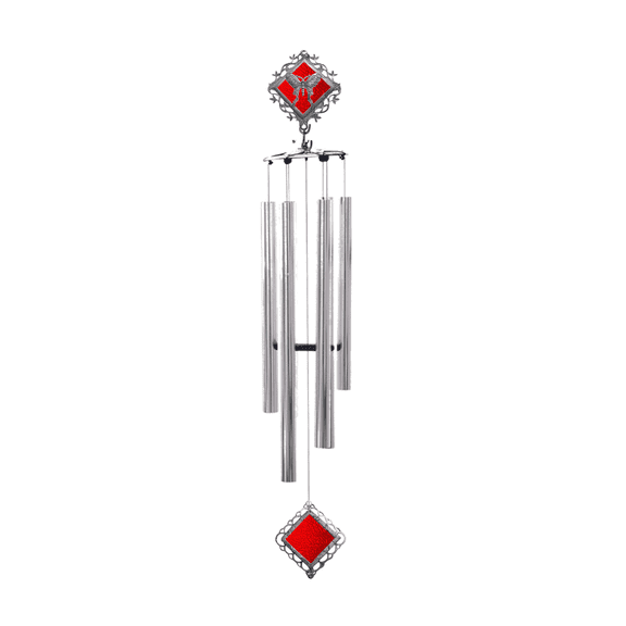 Wind Chime - 36in Stained Glass Butterfly - Red Glass - Silver Tube