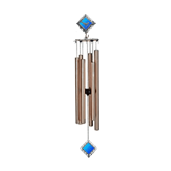 Wind Chime - 36in Stained Glass Cardinal - Teal Glass - Gold Tube