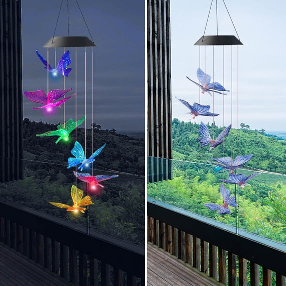 Wind Chime, Butterfly Solar Wind Chime Outdoor,Color Changing Mobile LED Solar Wind Chime Outdoor Mobile Hanging Patio Light, Porch, Deck, Garden Decor