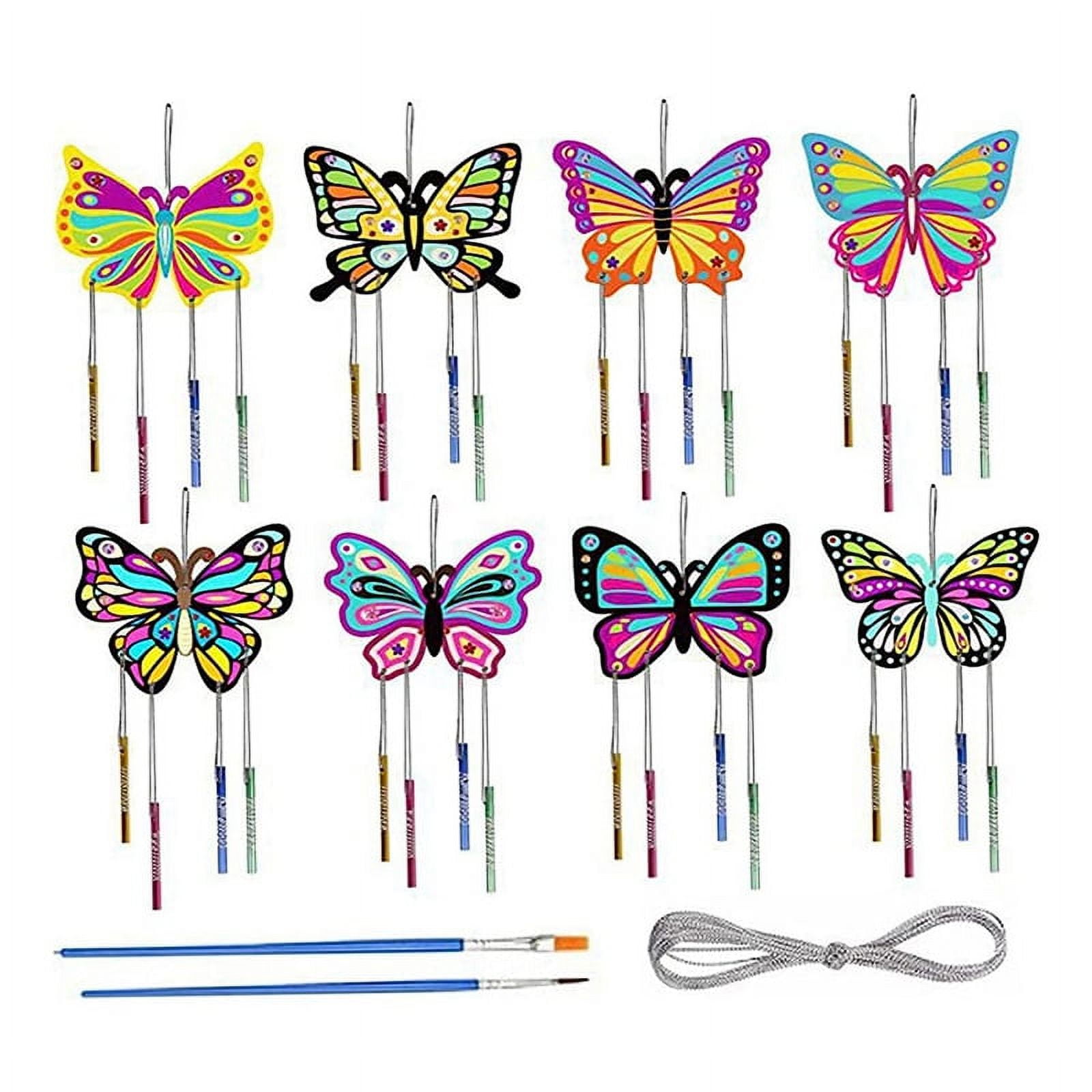 Fennoral 8 Pack Butterfly Wind Chime Kits for Kids Make Your Own Butterfly  Wind Chimes Wooden Arts and Crafts Ornaments DIY to Paint Butterfly Craft
