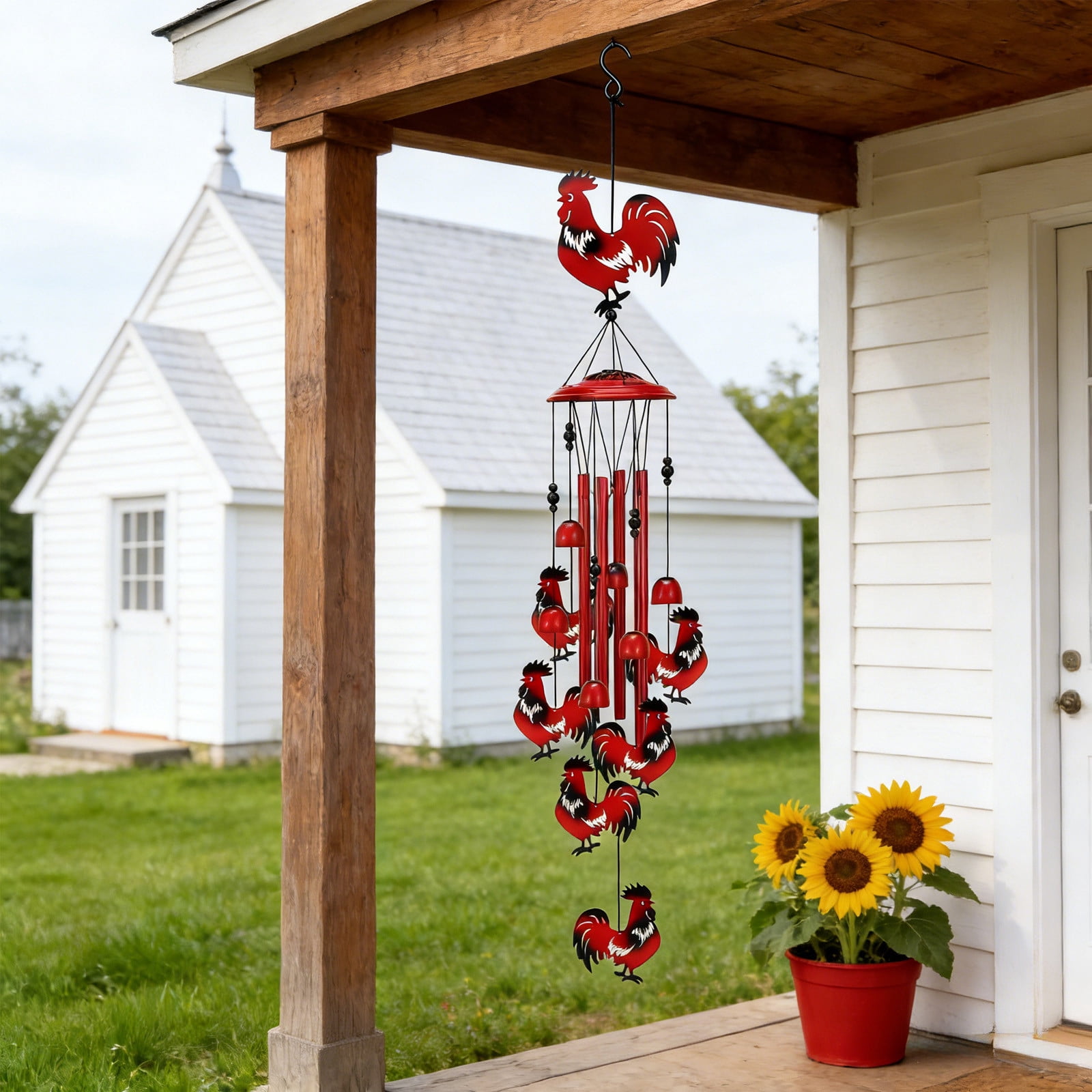 Wind Chime, Czzoypi Rust-Resistant Metal Rooster Wind Chime, Red ...