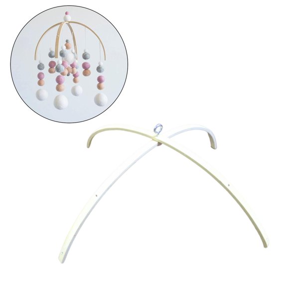 Wind Chime Frame Rattle Toy Easy to Install Semi Circular Wood Bed Bell Holder for Ceiling Home Infant Wall Hanging Decoration 30cm Eight Holes