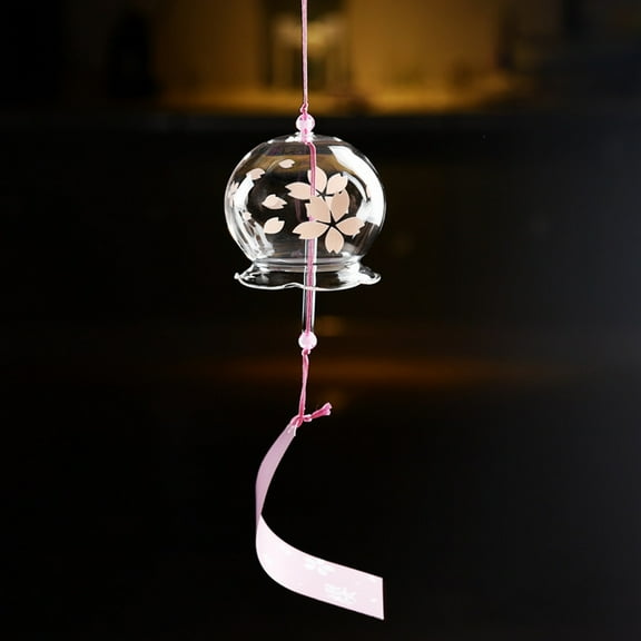 Wind Chime​ Glass Sphere Sakura Printing Cord Bead Tassel Swing Soft Light Zen Aesthetic, Outdoor Garden Indoor Tranquil Accent