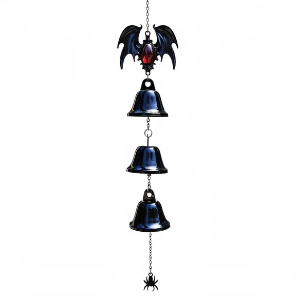 Wind Chime Gothic Bat Design Red Gem Accent Metal Bells 1 Piece for Indoor and Outdoor Halloween Home Decor