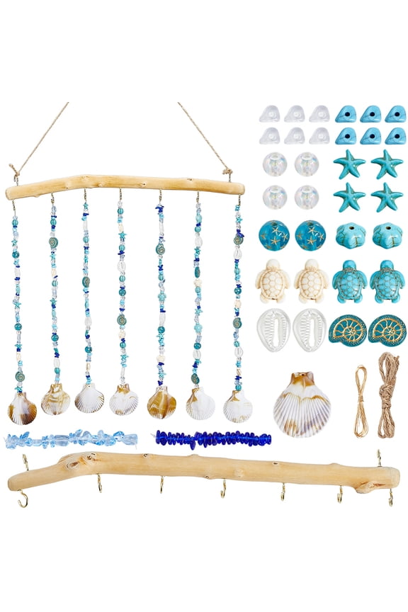 Wind Chime Kit Ocean Wind Chimes Driftwood Decorative Branches Summer Hawaii Shell Seashell Charms Glass Acrylic Gemstone Beads Windchime