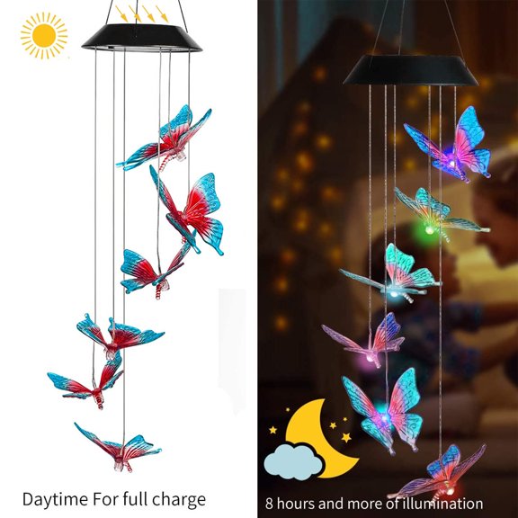 Wind Chime Lamp,Wind Chime De Panel Panel Lamp Sun Solar Panel Papillon Rue Panneau Wind Panel De Chime Lamp Panel Solaire Lamp Wind Lamp Powered De Sun Wind Sun Panel Lamp Solaire