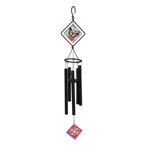 Avria Stained Glass Hand Tuned Wind Chime, Monarch Butterfly, 36"
