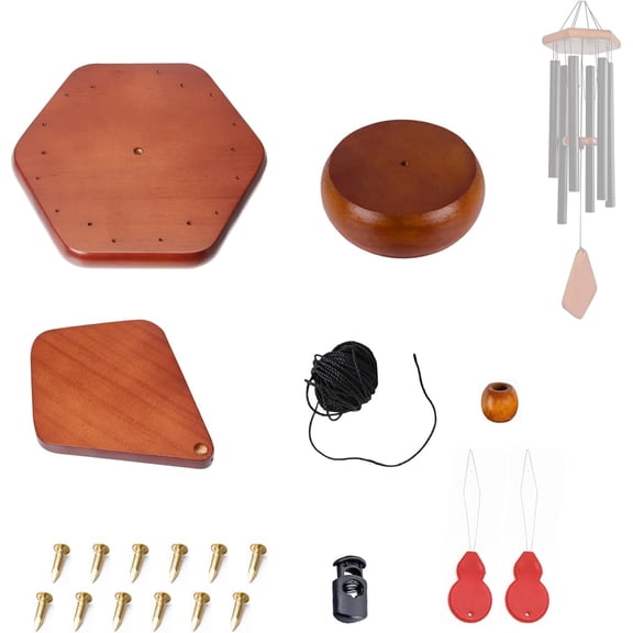 Wind Chime Parts Replacement, 20 PCS Wind Chime Repair Kit Including Hexagon Top, Clapper, Wind Catcher, 16.4FT Nylon Cord, Brass Pin, Wind Chime Supplies for DIY Wind Chimes Making and Restring