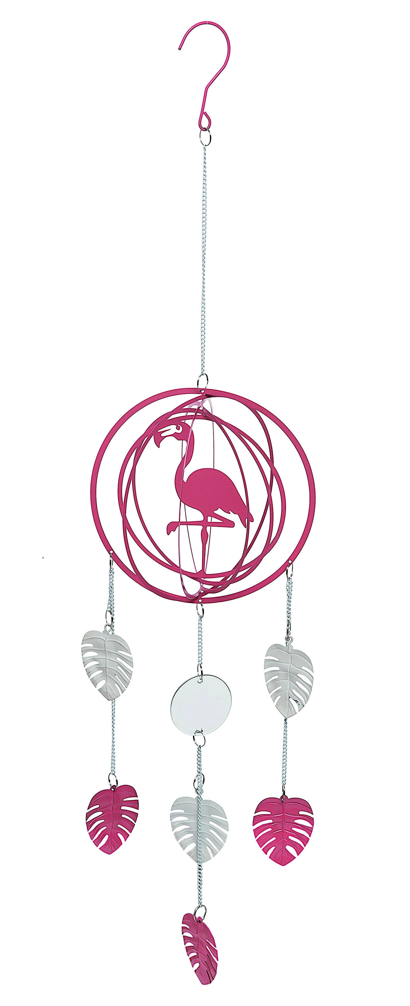 Wind Chime Sculpture 3D Spinner Pink Flamingo Metal Hanging Decorations Ornaments Outdoor Lawn Yard Garden 31"