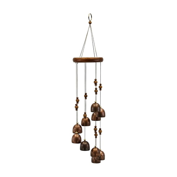 Wind Chimes, 10 Alloy Bells Metal Wind Chime with Wooden Top Frame, Rust-Resistant Waterproof Hanging Ornament, Indoor Outdoor Garden Balcony Decor, Soothing Melodic Sound, 15.75 Inch