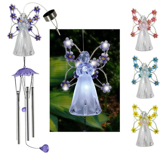 Wind Chimes under $5! Yannianjz Solar Angel LED Wind Chimes for Outdoor Garden Decoration - Waterproof Hanging Lights for Window, Gazebo, Patio - Gifts for Women