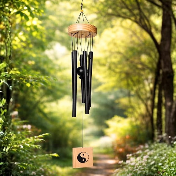 Wind Chimes for Balcony Home Decor Items 6 Pipes Hanging Bells Six Rods for Home Positive Energy Living Room, Garden Outdoors Office Melodious Metal Windchimes Sound (Black)