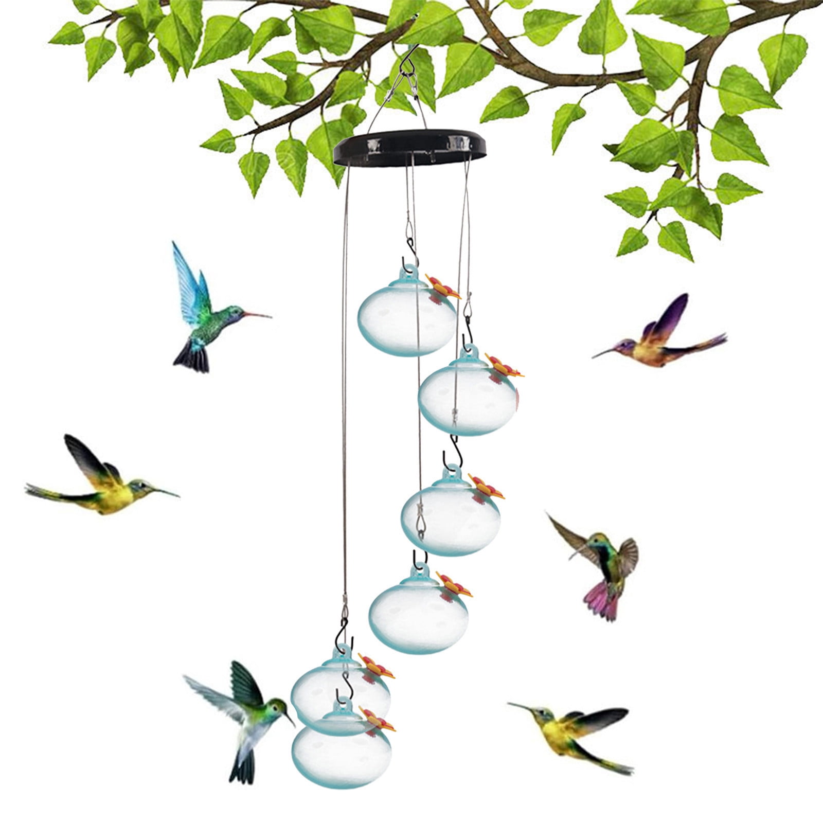 Wind Chimes Bird Feeders for Garden Yard Patio, Outdoor Hanging Hummingbird Feeder, Decorative Birdhouse for Backyard, Balcony, Trees, Perfect for Nature Lovers and Garden Decoration B