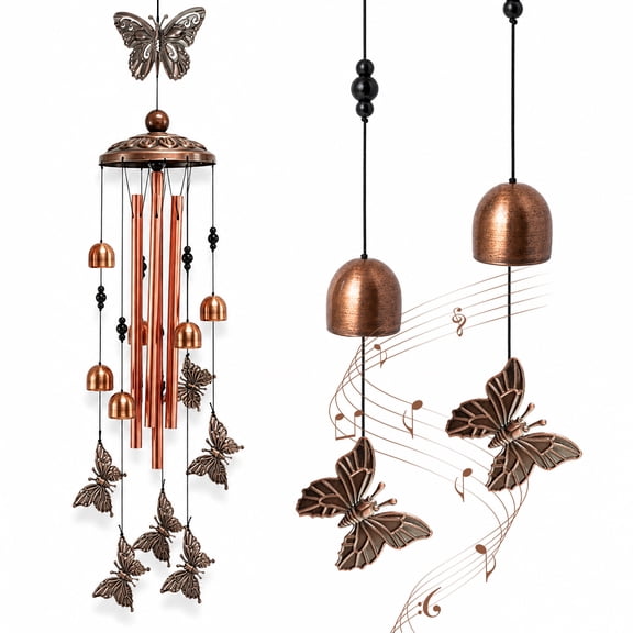 Wind Chimes Butterfly Home Décor Outdoor Aluminum Tube Windchime for Patio Yard Garden Decor, Mother's Day Housewarming Christmas Gift