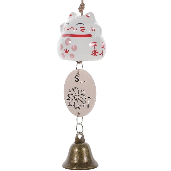 TABLZONE White Ceramic Cat Wind Bell Home Decoration, 1 Piece, Cute Hanging Ornament for Indoor and Outdoor Use