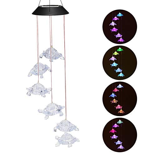 Wind Chimes Chandelier, Solar Turtles Hanging Lamp,Wind Chime Pendant Light IP44 Waterproof Mixcolor Slow Flashing