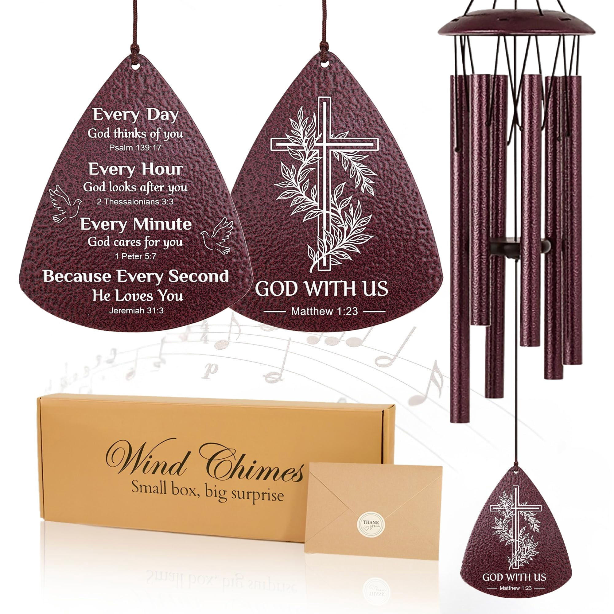 Wind Chimes For Outside  33.5" Verse Chime Birthday Gifts Women Religious Baptism Gift Men Friends Teacher Appreciation Mom