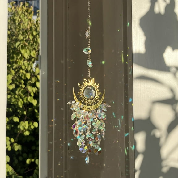 Wind Chimes, Gaqring Crystal Prism Suncatcher Wind Chime, Iron Glass Hanging Window Garden Ornament with Rainbow Light Spiritual Relaxation