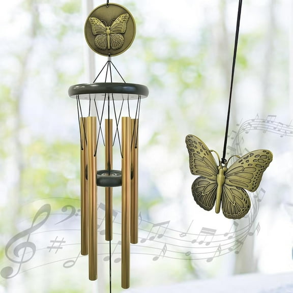 Wind Chimes Outdoor, 32” Bronze Butterfly Wind Chime for Garden Patio Yard Decor, Gift for Women