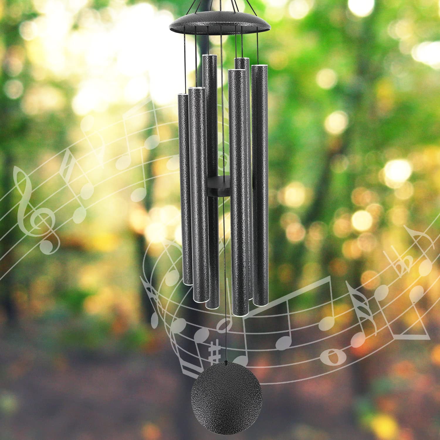 Wind Chimes Outdoor Deep Tone 45-inch Memorial Large With 6 Heavy Tubes Windchimes For Garden Hanging Decor Sympathy Gifts Black Grey