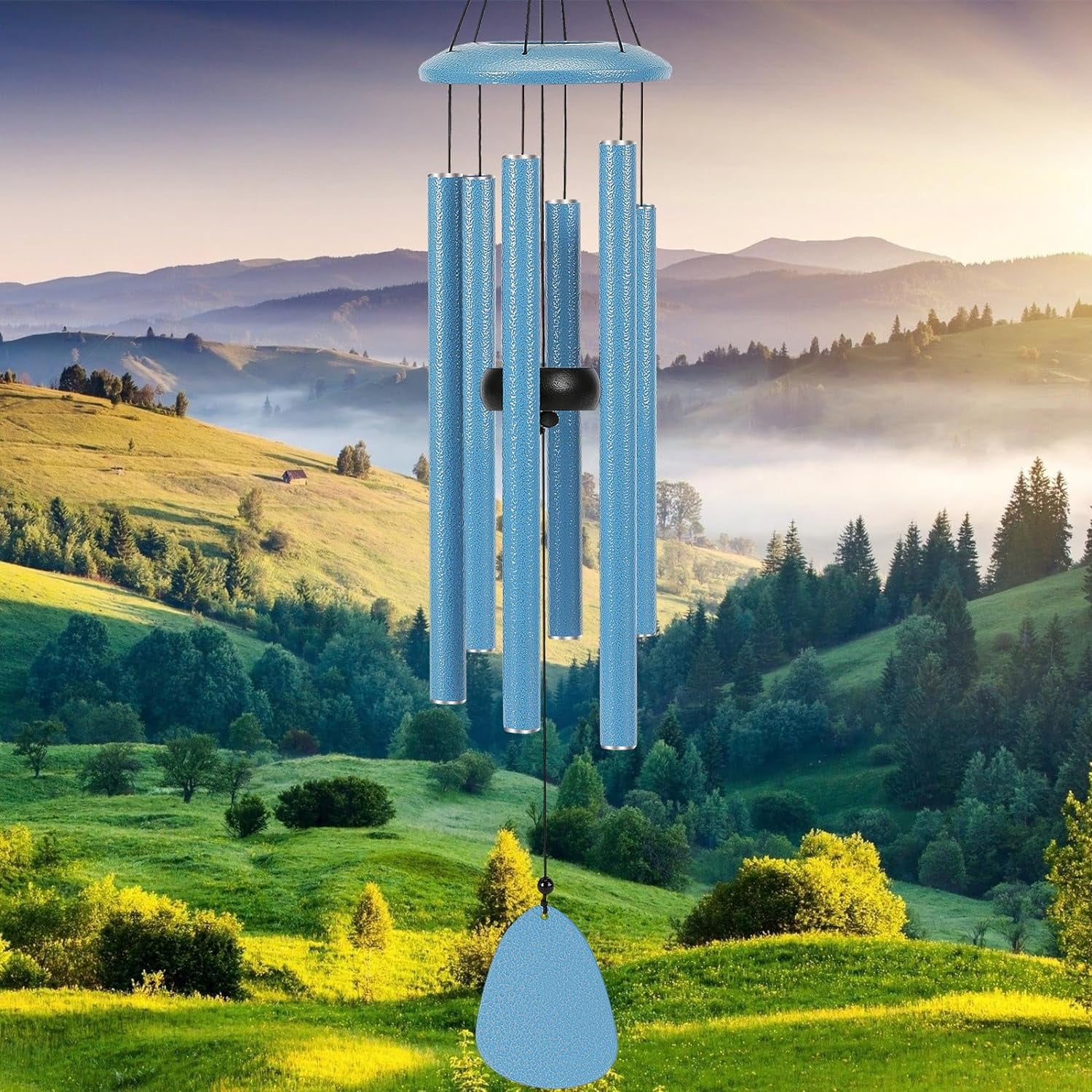 Wind-Chimes-Outdoor-Deep-Tone, Large Soothing Melodic Tones Mobile Windchimes, Wind Chimes for Outside, Memorial Wind Chimes Best Gift for Mom Women Grandma Neighbors(32" Blue Coated Aluminum)