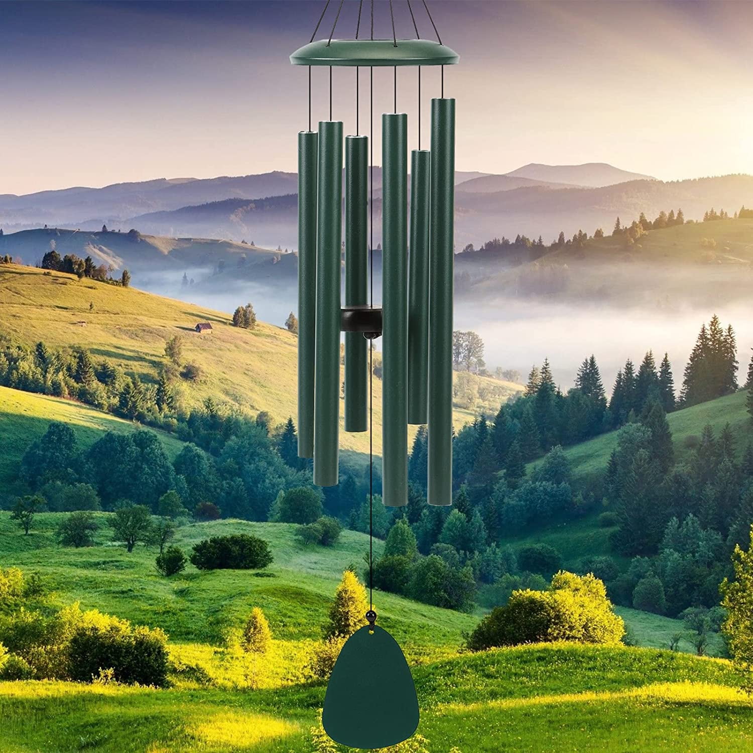 Wind-Chimes-Outdoor-Deep-Tone, Large Soothing Melodic Tones Windchimes, Wind Chimes for Outside, Memorial Wind Chimes Best Gift for Mom Women Grandma Neighbors(32" Forest Green Coated Aluminum)