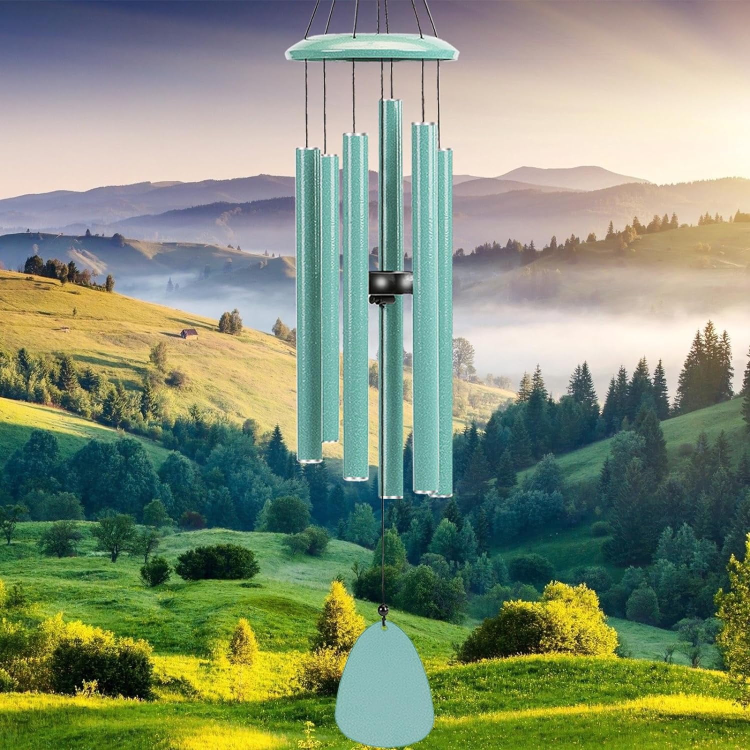 Wind-Chimes-Outdoor-Deep-Tone, Large Soothing Melodic Tones Windchimes, Wind Chimes for Outside, Memorial Wind Chimes Best Gift for Mom Women Grandma Neighbors(32" Cyan Coated Aluminum)