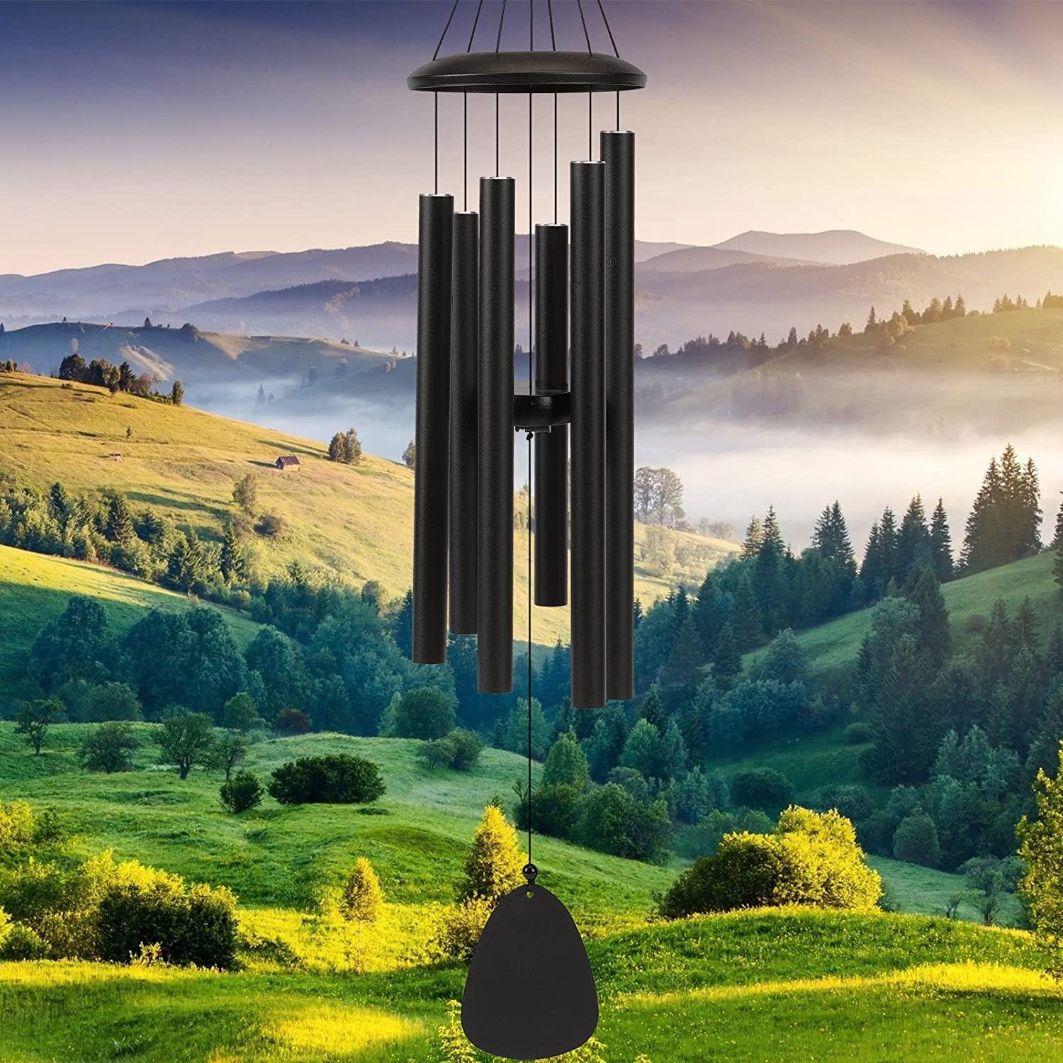 32" Black Aluminum Modern Outdoor Wind Chimes