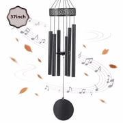 BSHAPPLUS  37" Memorial Wind Chimes for Outside, Heavy Duty Metal Black Floral Cutout Chimes with 6 Large Deep Tone Aluminum Tubes for Loss of Loved One,Home Garden Hanging Decor