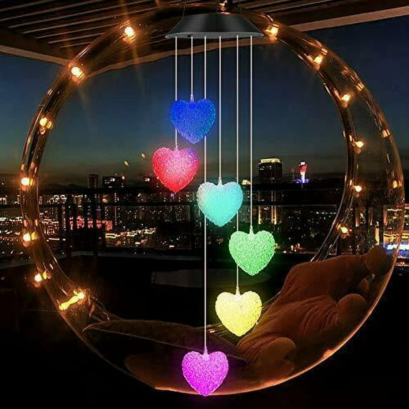 Wind Chimes Outdoor Solar Heart Wind Chimes Color Changing LED Mobile Wind Chime