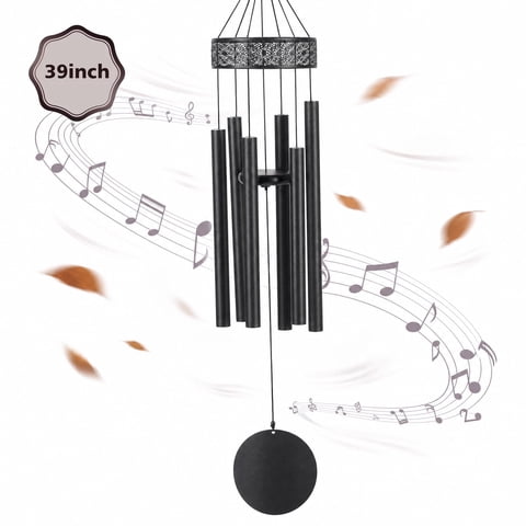 BSHAPPLUS 39" Memorial Wind Chimes with Hollow Carved Top,1" Thick Aluminum Tubes E Major Pentatonic Deep Resonance,Frosted Electroplated Rustproof Outdoor Wind Chime for Patio Garden Sympathy Gift
