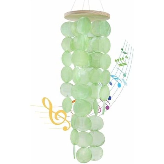 Wind Chimes for Outside, Handcrafted Green Capiz Shells Windchime Coastal Style Decor for Indoor/Outdoors, Garden Decor, Great for Women, Wind Chimes Lovers and More