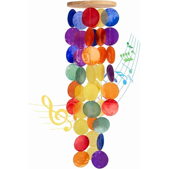 Wind Chimes for Outside - Handcrafted Rainbow Capiz Shells Windchime Coastal Style Decor for Indoor/Outdoors, Garden Decor, Great Gift for Women, Wind Chimes Lovers and More