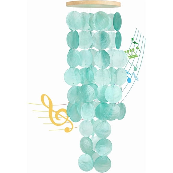 Wind Chimes for Outside - Handcrafted Turquoise Capiz Shells Windchime Coastal Style Decor for Indoor/Outdoors, Garden Decor, Great for Women, Wind Chimes Lovers and More
