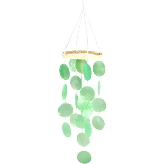 Wind Chimes Shells Green Capiz Shell Wind Chimes Outdoor Handmade Hanging Wind Chimes Memorial Gifts for Patio Garden Yard Sea Shell Beach Decoration DIY