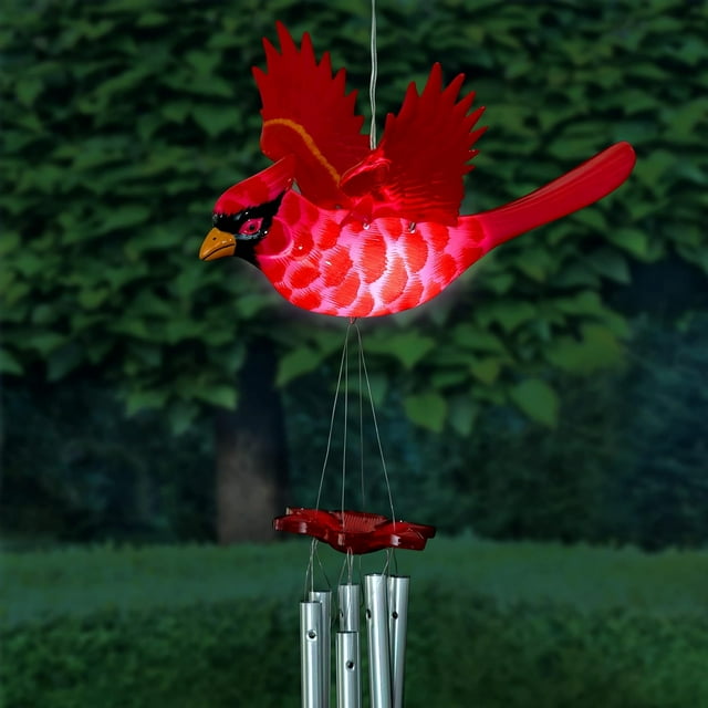 Wind Chimes, Windy Solar Red Cardinal Wind Chime With Fluttering , 2