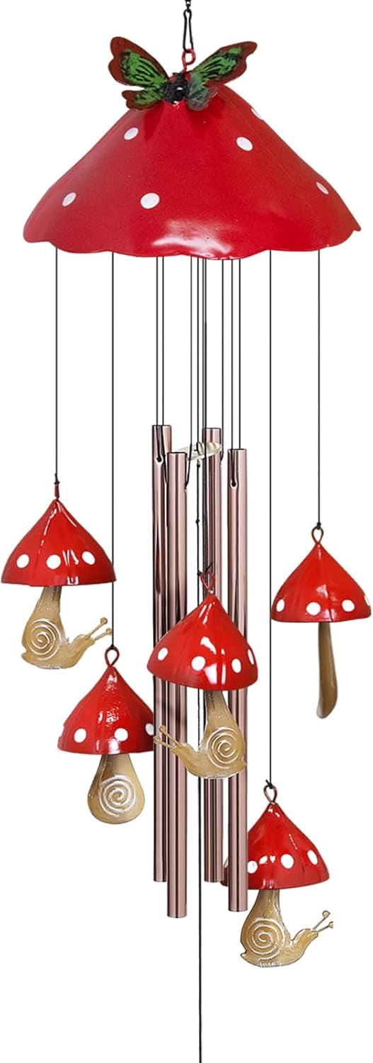 Wind Chimes for Outside, Mushroom Wind Chime Garden Decor Outdoor, Yard Decorations Wind Chimes for Mom Grandma Women Housewarming（Red）