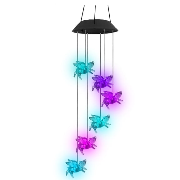 Wind Chimes for Yard Solar Flying Pig Home Garden Color-Changing Outdoor Wind Wind Chime, 62 cm, Black
