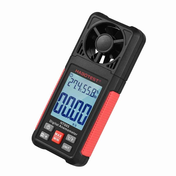 Wind HABOTEST HT605S Digital Anemometer 0-12 Beaufort Scale Handheld Wind Speed Meter With Backlight LCD Screen Air Flow Meter Air Velocity Gauge Temperature Humidity Meter For