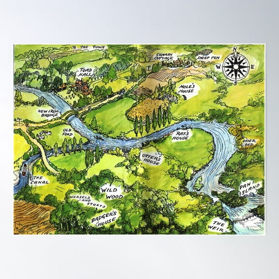 Wind In The Willows Map Poster Wall Art, Modern Wall Decor For Living Room Bedroom, 12x18 UNFRAMED