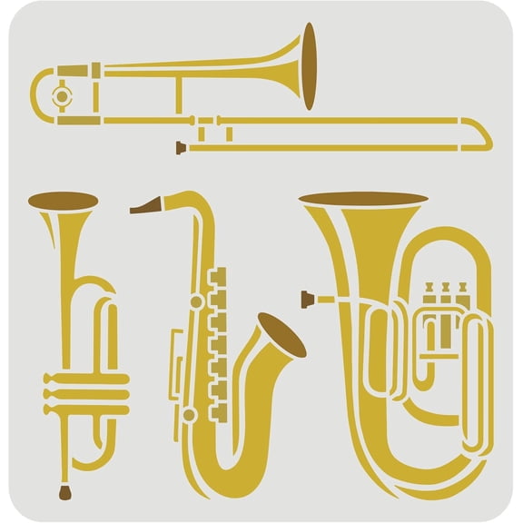 Wind Instrument Stencil 11.8x11.8inch Reusable Saxophone Trumpet Tuba Trombone Drawing Stencil Jazz Instruments Music Stencil for Painting on Wall Wood Furniture and Paper