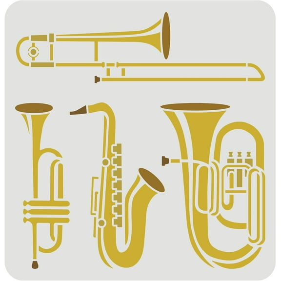 Wind Instrument Stencil 11.8x11.8inch Reusable SaxophoneTrumpetTubaTrombone Drawing Stencil Jazz Instruments Music Stencil for Painting on WallWoodFurniture and Paper