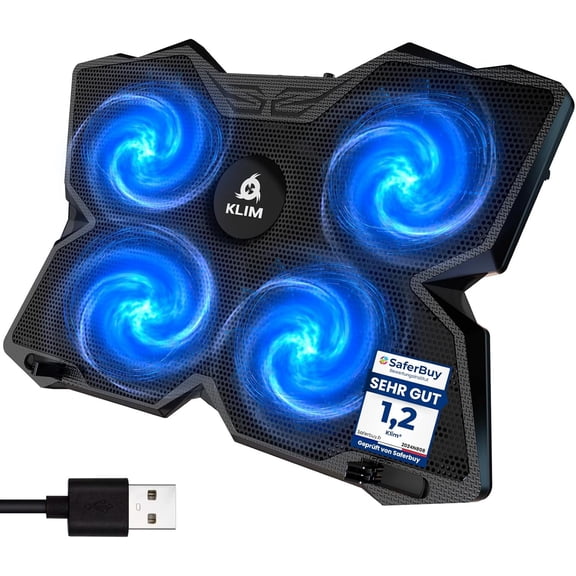 Wind Laptop Cooling Pad - More Than 500 000 Units Sold New Version The Most Powerful Rapid Action Fan Stand with 4 Fans at 1200 RPM USB PS5 PS4 Blue