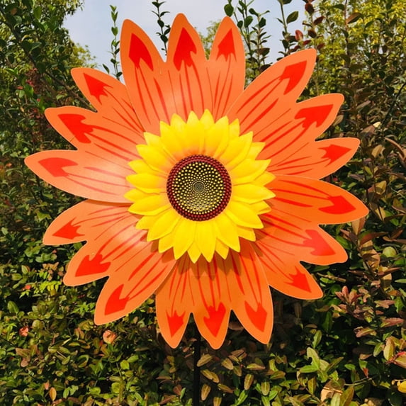 Wind Mill for Yard and Garden,Garden Party Decor,Sunflower Yard Pinwheels, Wind Spinners Large Windmill Pinwheels for Garden, 360° Rotating Windmill Yard Art, Party Outdoor Decor(Orange 14IN)