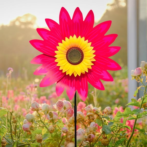 Wind Mill for Yard and Garden,Garden Party Decor,Sunflower Yard Pinwheels, Wind Spinners Large Windmill Pinwheels for Garden, 360° Rotating Windmill Yard Art, Party Outdoor Decor(Hot Pink 14IN)