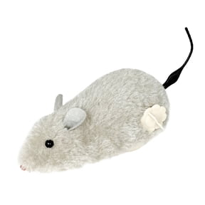Wind Up Plush Mouse Toy for Cats and Dogs, Interactive Mechanical Moving Mouse Toy that Jumps and Wags Tail for Chase Play, Soft Fabric Clockwork Pet Toy for Active Exercise - Gray