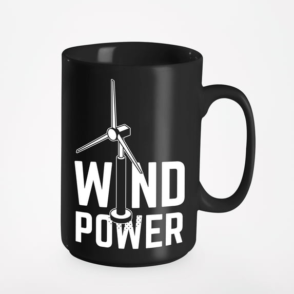 Wind Power with Windmill, Black 15oz Ceramic Mug