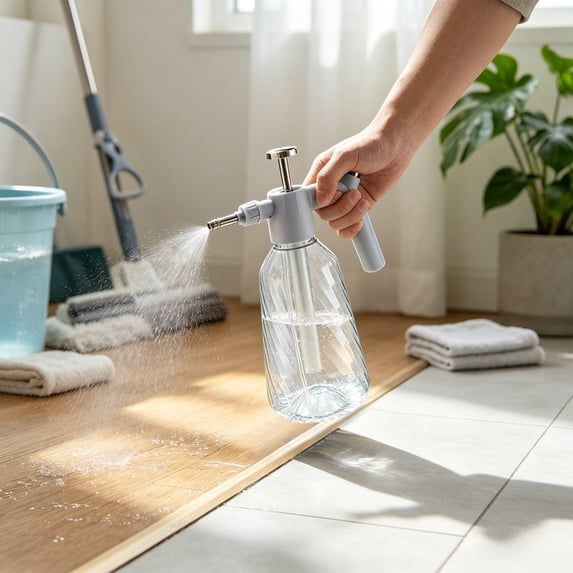 Wind Pressurized Water Spray Bottle, Continuous Fine Mist Sprayer for Household Cleaning, Plastic, White