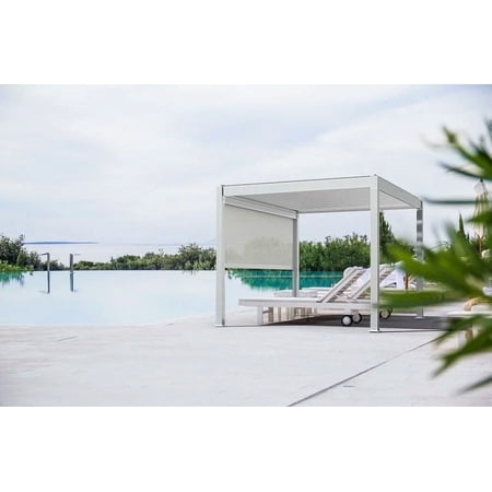 Wind Resistant Manual Side Shade/Screen for Villa Pergola, 10 ft., White